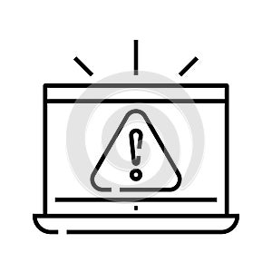 Computer antivirus warning line icon, concept sign, outline vector illustration, linear symbol.