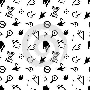 Computer arrow cursors on white, seamless pattern