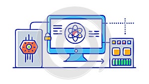 Computer with Atomic Structure, Quantum Computing and Science, vector design Generative AI