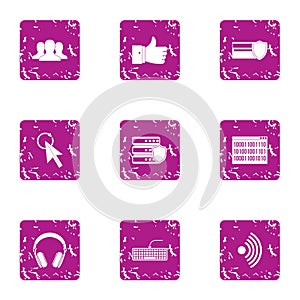 Computer attack icons set, grunge style photo