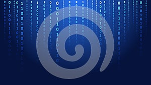 Computer background of numbers. Analytics, sorting, structuring, information transfer. Blue background with data flow. Binary code
