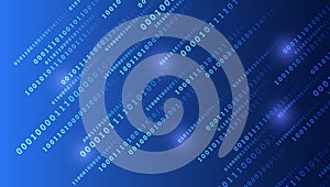 Computer background of numbers. Analytics, sorting, structuring, information transfer. Blue background with data flow. Binary code