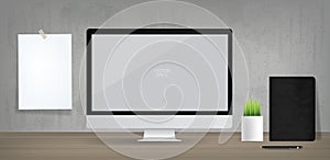 Computer background with office object set in working space area