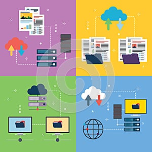 Computer, backup, file transfer, data and cloud computing icons