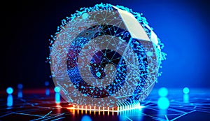 Computer ball with network of dots around it. Generative AI