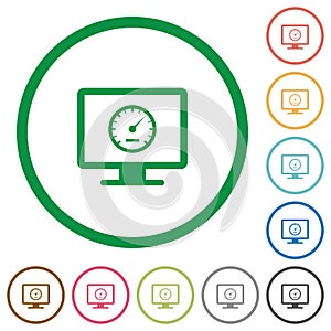 Computer benchmark flat icons with outlines