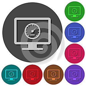 Computer benchmark icons with shadows on round backgrounds