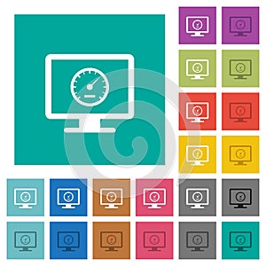 Computer benchmark square flat multi colored icons
