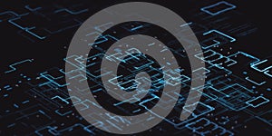 Computer binary code blue with depth of field on black background