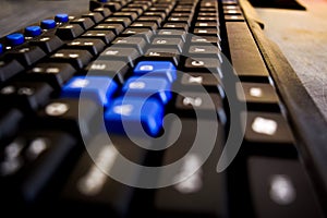 Computer black colored keyboard with selective focus