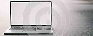 Computer blank sreen, metal checkerplate industrial background. 3d illustration