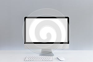 Computer with blank white copy space for text, Mockup design desktop compute