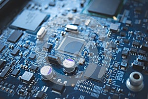 Computer board chip circuit cpu core blue technology background