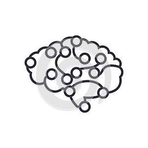 Computer brain concept vector thin line icon, symbol, sign, illustration on isolated background