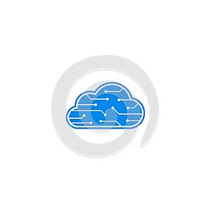 Computer brain data, cloud technology logo.