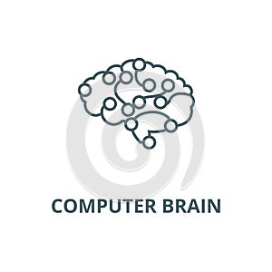 Computer brain line icon, vector. Computer brain outline sign, concept symbol, flat illustration