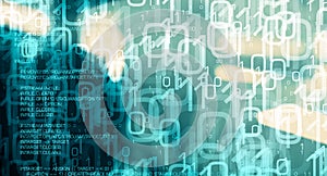 Computer bug trojan virus and binary code, cyber attack background