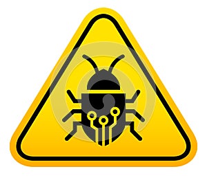 Computer bug vector warning sign