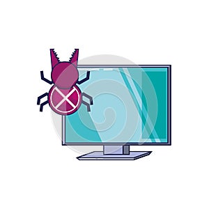 Computer with bug virus infection icon