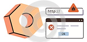 Computer Bug Warning with Error Message and Security Alert Icon