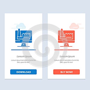 Computer, Building, Monitor, Factory  Blue and Red Download and Buy Now web Widget Card Template