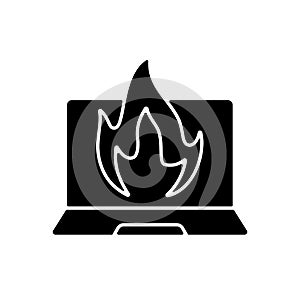 Computer burning black glyph icon