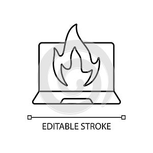 Computer burning linear icon