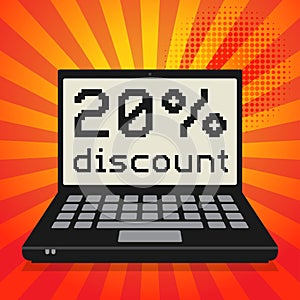 Computer, business concept with text 20 percent discount