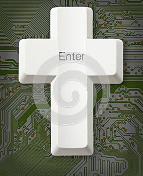 Computer button - Christian cross - Enter