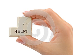 Computer button Help in hand