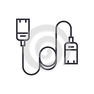 Computer cable,ethernet vector line icon, sign, illustration on background, editable strokes