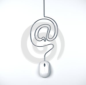 Computer and cables in form of e-mail symbol