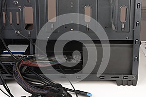 Computer case with inserted power supply and internal hard drive