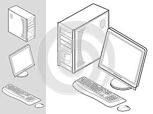 Computer with case, keyboard, mouse and monitor