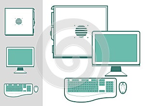 Computer with case, keyboard, mouse and monitor