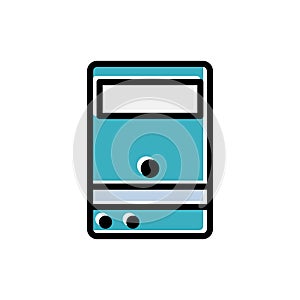 Computer case vector flat icon personal computer desktop tower. technology server. Design vector illustration