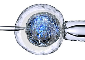 Computer cell is in between a pipet and a neeldle