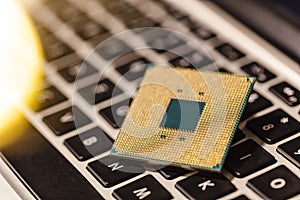 A computer central processing unit on a computer keyboard