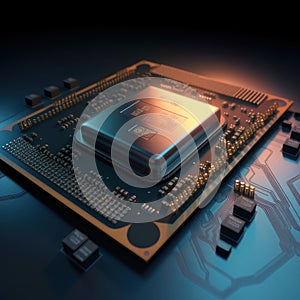 Computer chip, circuit board, close-up. AI generative