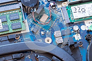 Computer Technology: Close up of a computer chip on a circuit board