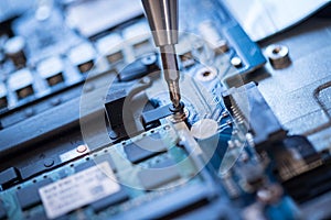 Computer Technology: Close up of a computer chip on a circuit board