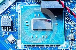 Computer Technology: Close up of a computer chip on a circuit board