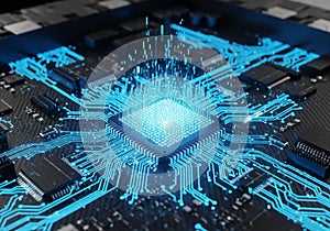 A computer chip is depicted with