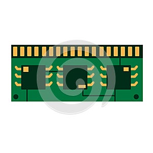 Computer Chip Hardware. Green microchip. Microprocessor and microcircuit icon