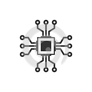 Computer chip icon in flat style. Circuit board vector illustration on white isolated background. Cpu processor business concept