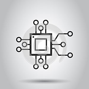 Computer chip icon in flat style. Circuit board vector illustration on white isolated background. Cpu processor business concept