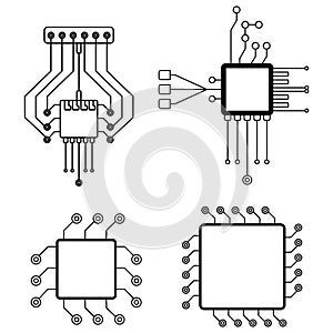 Computer chip icons set. Accessories for digital devices photo