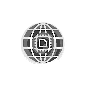Computer chip inside a globe vector icon