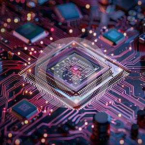 Computer Chip Macro Photo, Electronic Processor Microchip, Motherboard Part Closeup