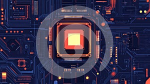 Computer chip processing data on circuit board